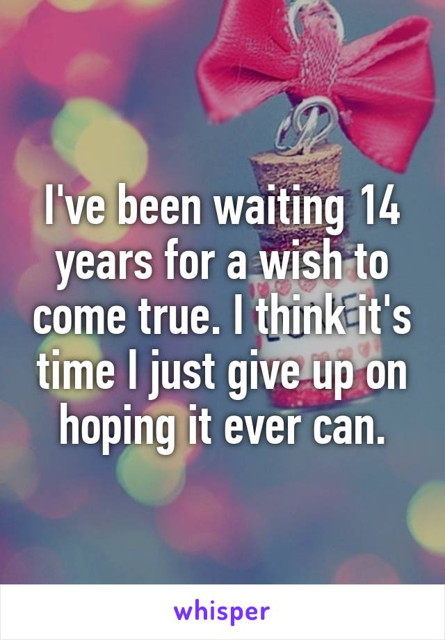 I've been waiting 14 years for a wish to come true. I think it's time I just give up on hoping it ever can.