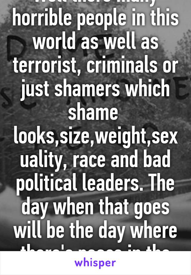 Well there many horrible people in this world as well as terrorist, criminals or just shamers which shame 
looks,size,weight,sexuality, race and bad political leaders. The day when that goes will be the day where there's peace in the world
