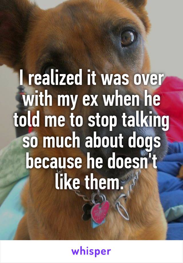I realized it was over with my ex when he told me to stop talking so much about dogs because he doesn't like them. 