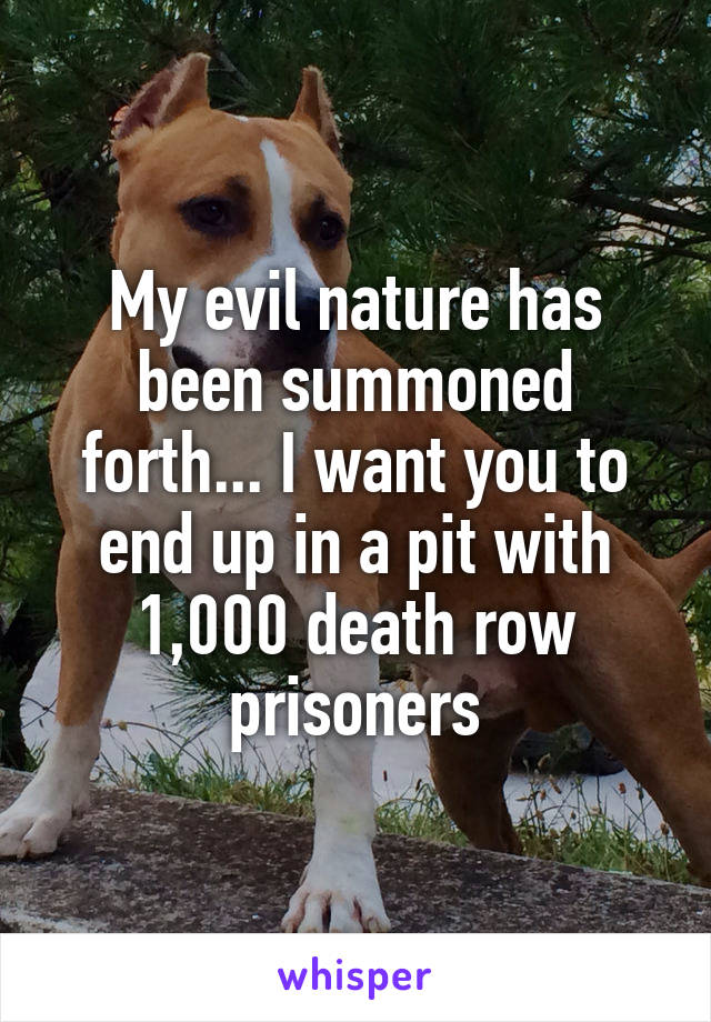 My evil nature has been summoned forth... I want you to end up in a pit with 1,000 death row prisoners