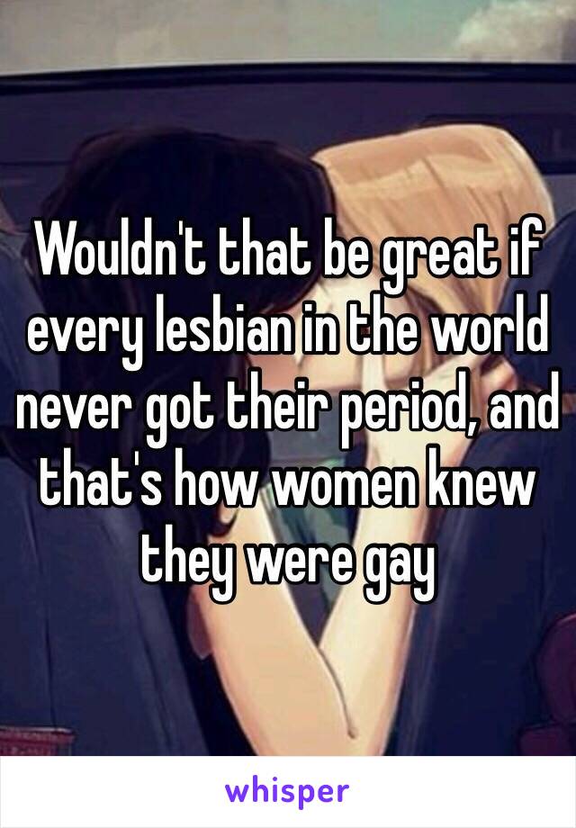 Wouldn't that be great if every lesbian in the world never got their period, and that's how women knew they were gay