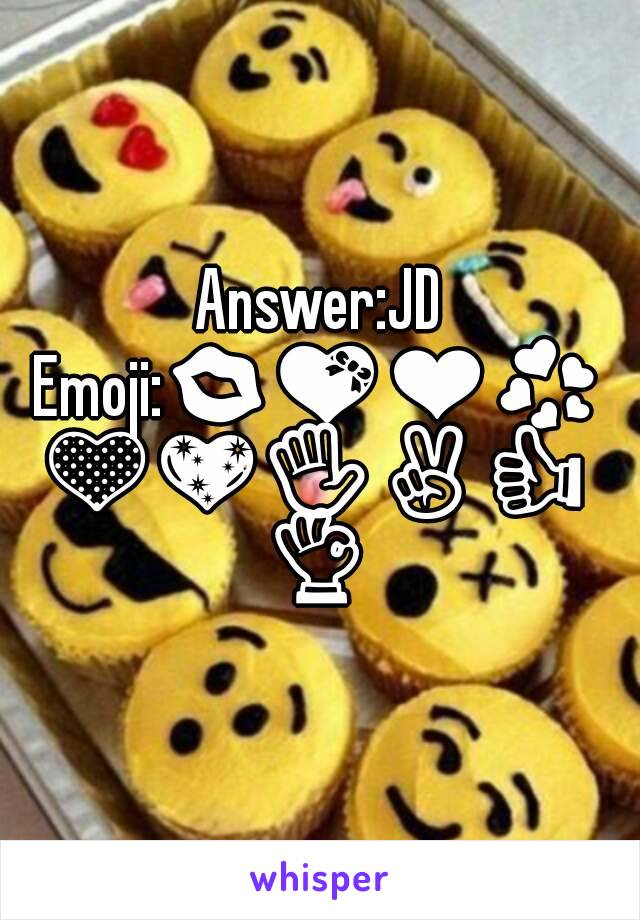 Answer:JD
Emoji:💋💝❤💞💛💖✋✌👍👌