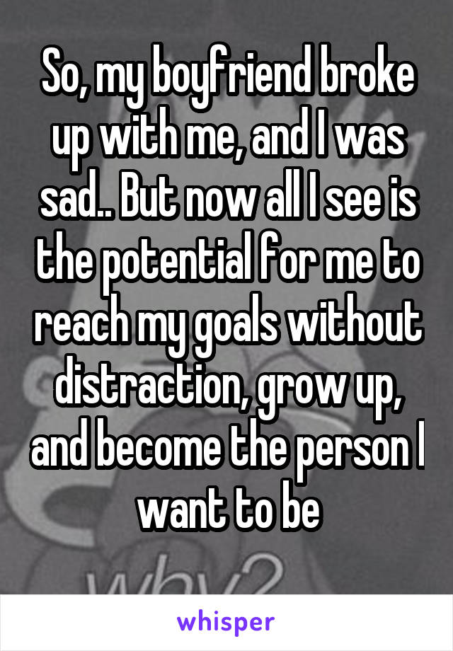 So, my boyfriend broke up with me, and I was sad.. But now all I see is the potential for me to reach my goals without distraction, grow up, and become the person I want to be
