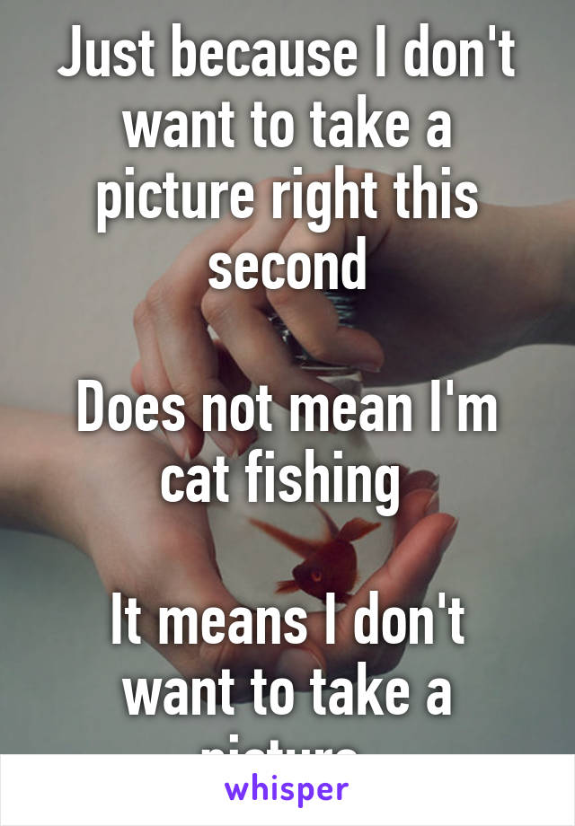 Just because I don't want to take a picture right this second

Does not mean I'm cat fishing 

It means I don't want to take a picture 