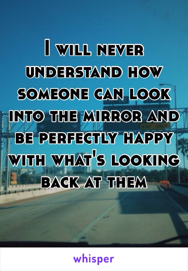 I will never understand how someone can look into the mirror and be perfectly happy with what's looking back at them 