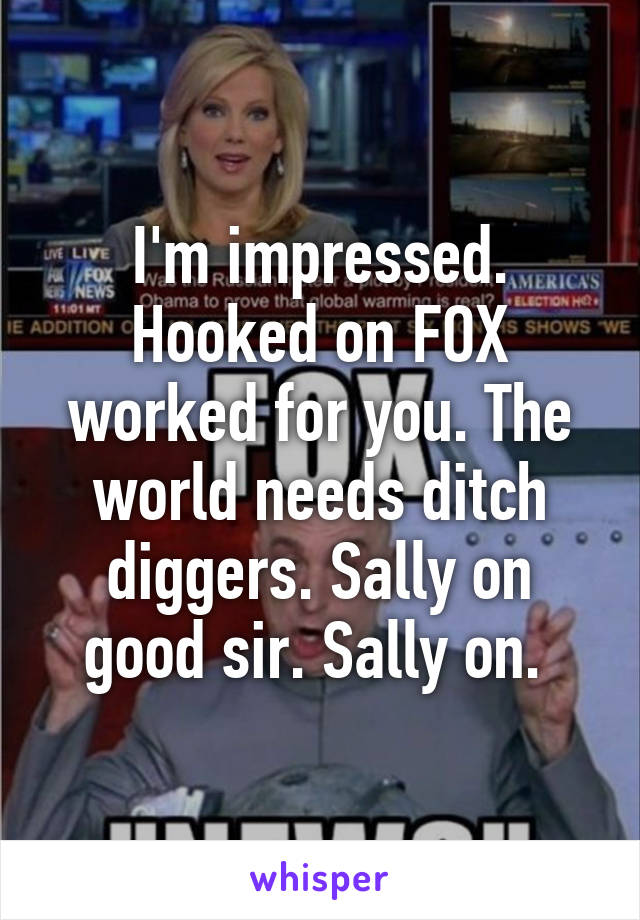 I'm impressed. Hooked on FOX worked for you. The world needs ditch diggers. Sally on good sir. Sally on. 