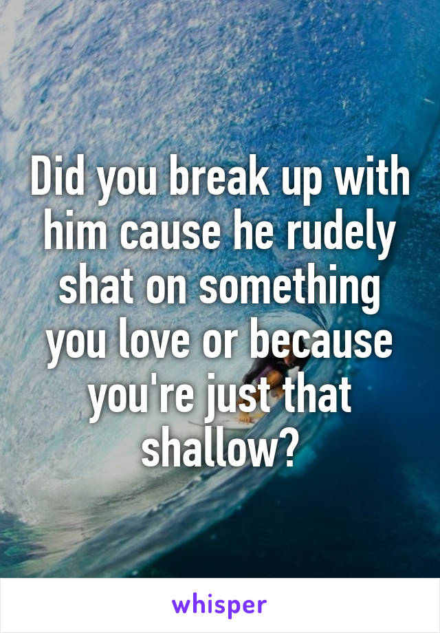 Did you break up with him cause he rudely shat on something you love or because you're just that shallow?