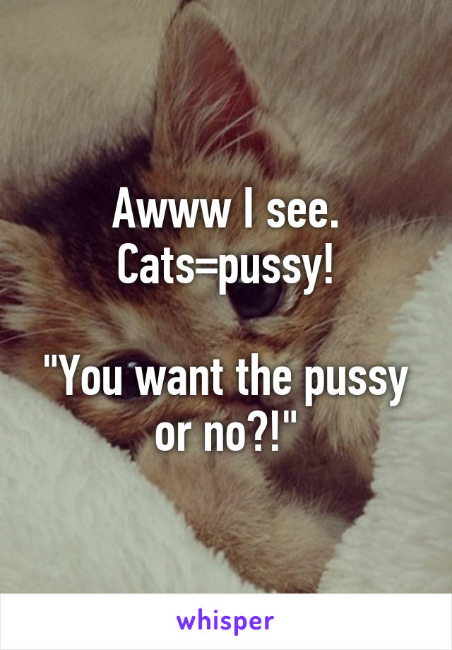 Awww I see. Cats=pussy!

"You want the pussy or no?!"