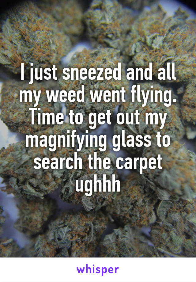 I just sneezed and all my weed went flying. Time to get out my magnifying glass to search the carpet ughhh
