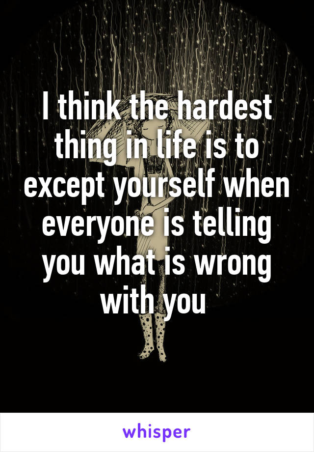 I think the hardest thing in life is to except yourself when everyone is telling you what is wrong with you 
