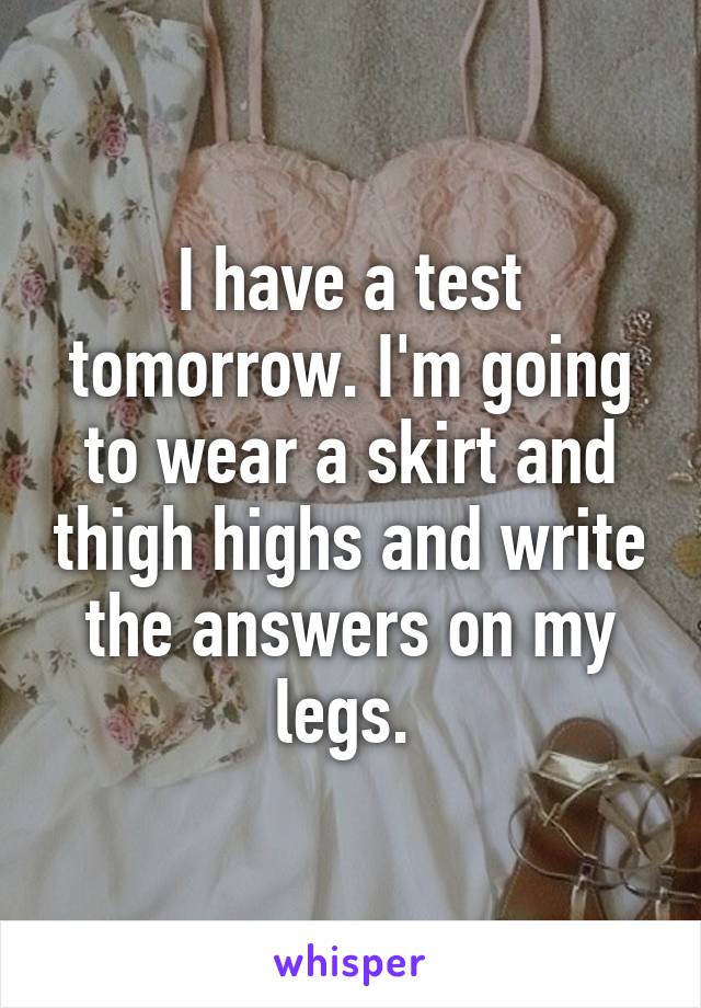 I have a test tomorrow. I'm going to wear a skirt and thigh highs and write the answers on my legs. 