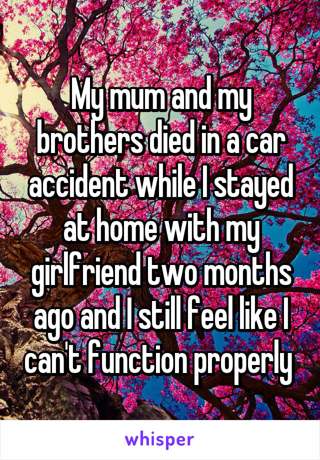 My mum and my brothers died in a car accident while I stayed at home with my girlfriend two months ago and I still feel like I can't function properly 