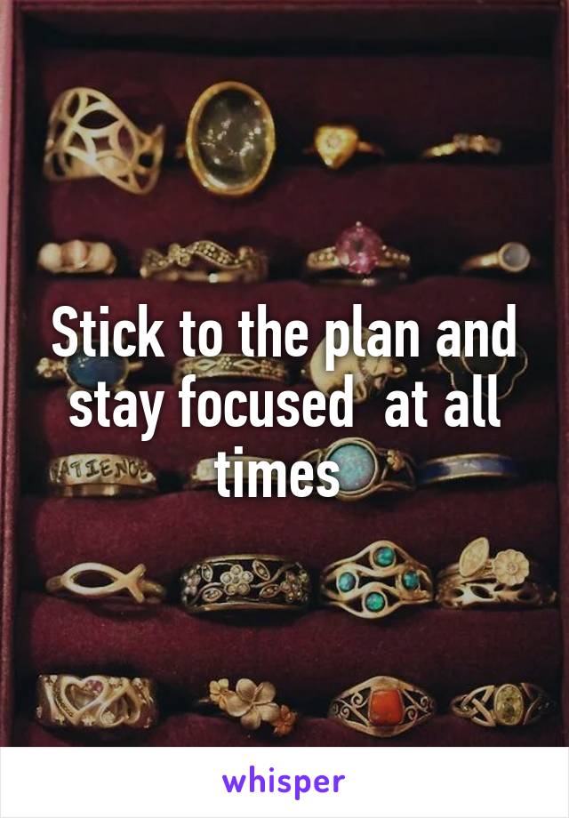 Stick to the plan and stay focused  at all times 