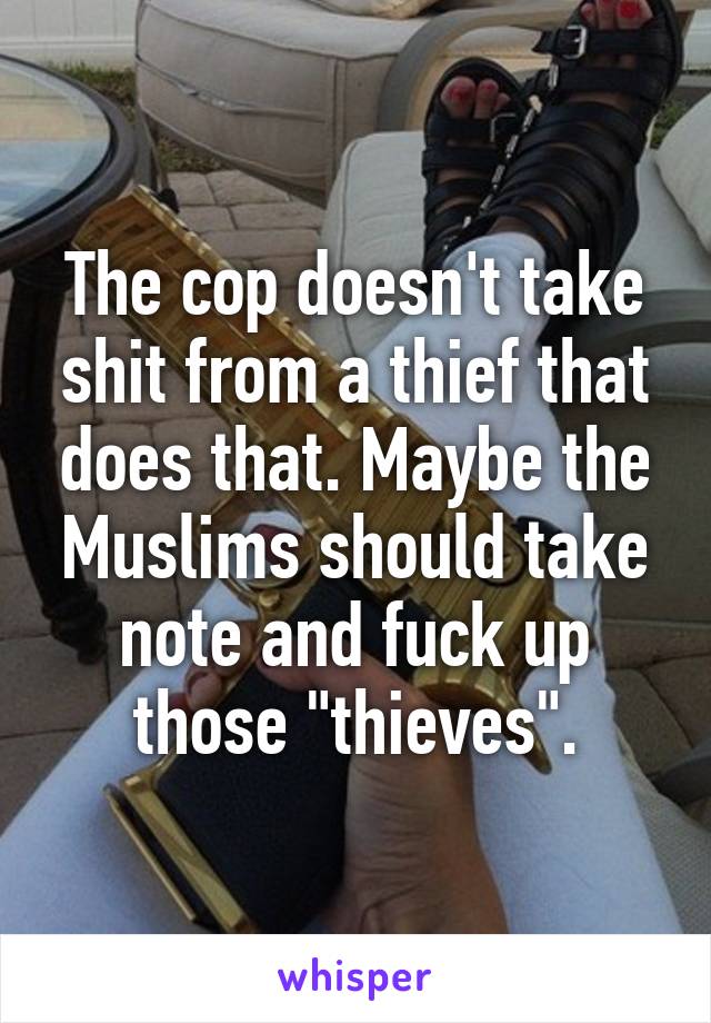 The cop doesn't take shit from a thief that does that. Maybe the Muslims should take note and fuck up those "thieves".