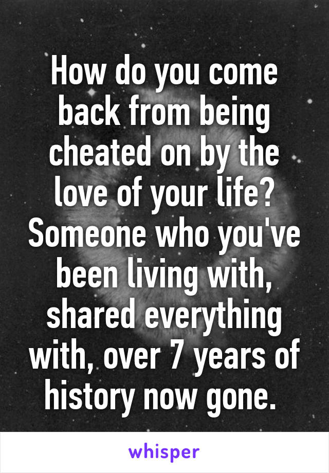 How do you come back from being cheated on by the love of your life? Someone who you've been living with, shared everything with, over 7 years of history now gone. 