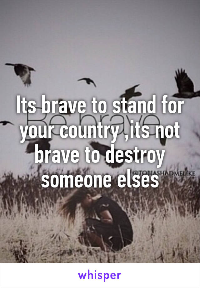 Its brave to stand for your country ,its not brave to destroy someone elses