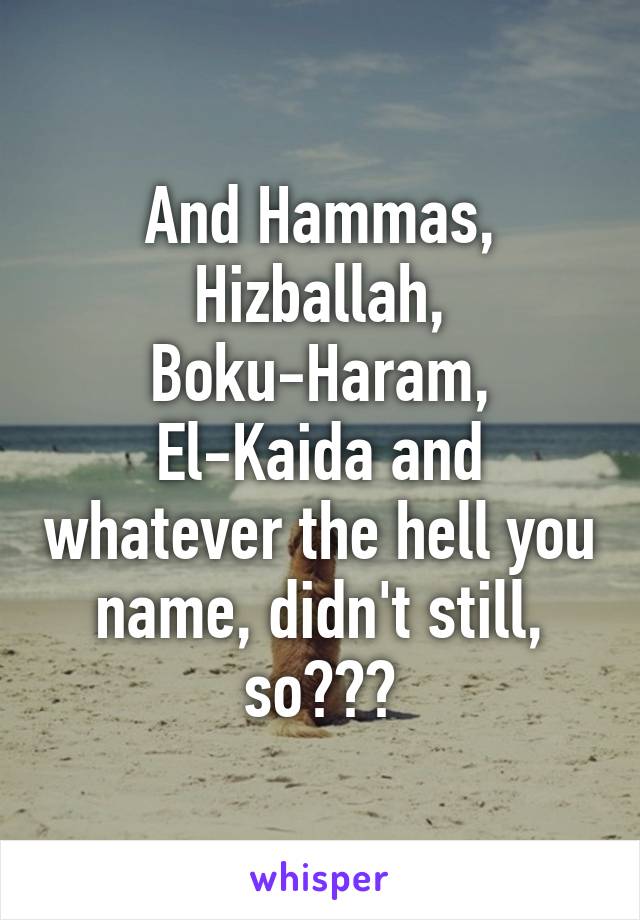 And Hammas, Hizballah, Boku-Haram, El-Kaida and whatever the hell you name, didn't still, so???