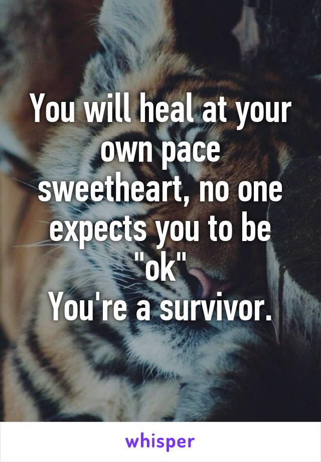 You will heal at your own pace sweetheart, no one expects you to be "ok"
You're a survivor.
