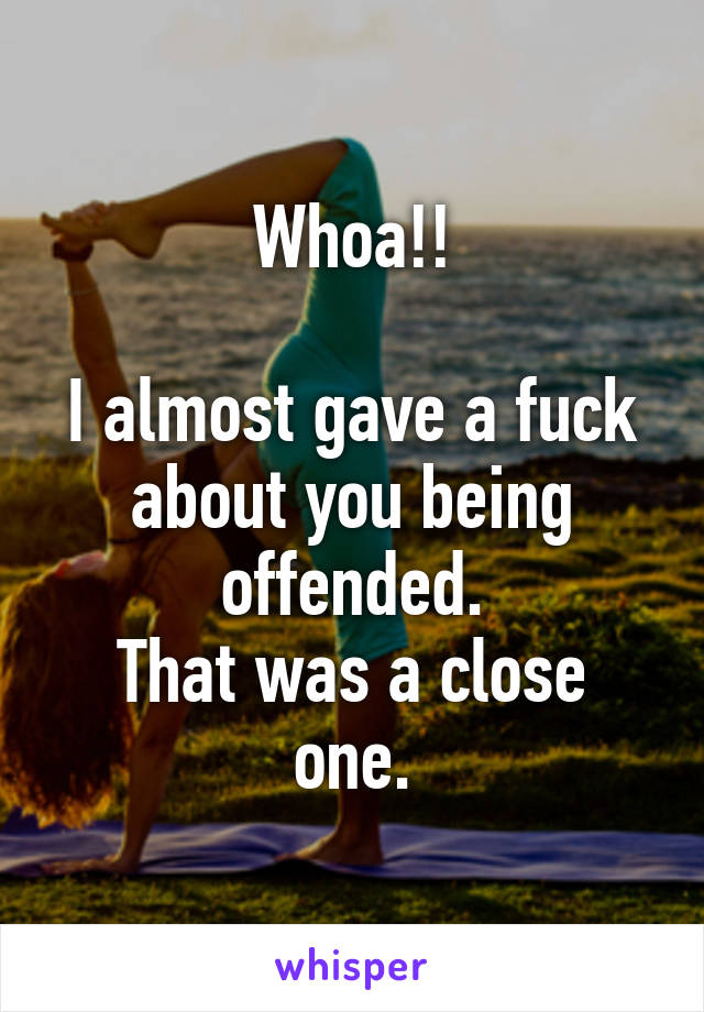 Whoa!!

I almost gave a fuck about you being offended.
That was a close one.