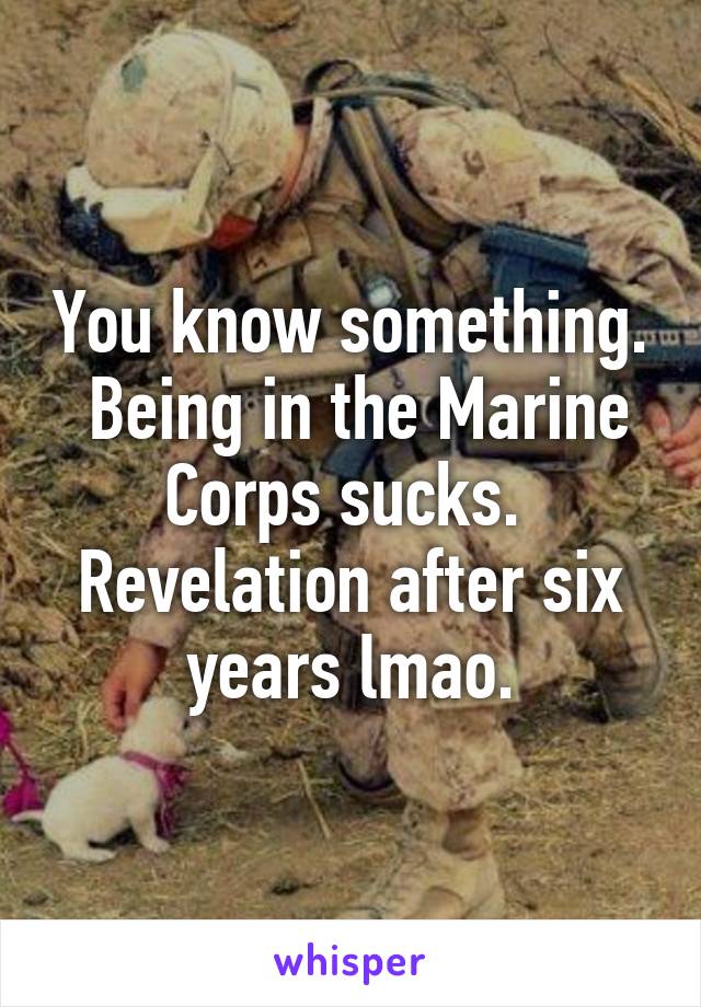 You know something.  Being in the Marine Corps sucks.  Revelation after six years lmao.
