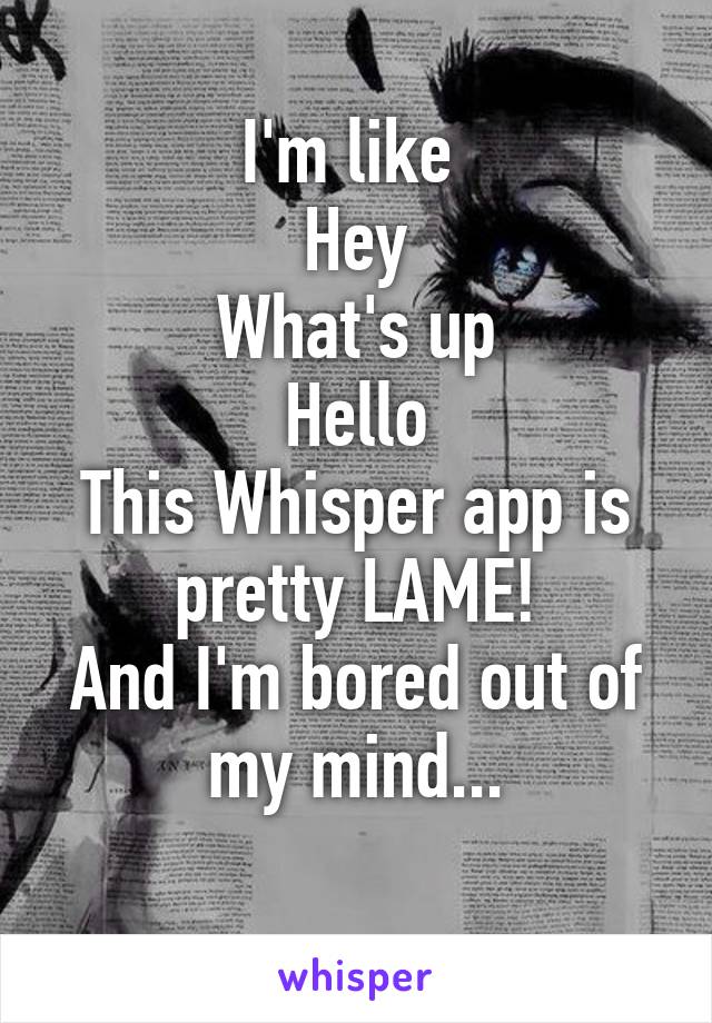 I'm like 
Hey
What's up
Hello
This Whisper app is pretty LAME!
And I'm bored out of my mind...
