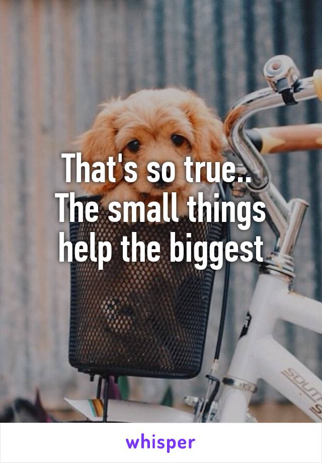That's so true.. 
The small things help the biggest
