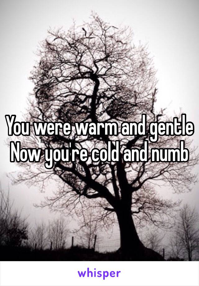 You were warm and gentle 
Now you're cold and numb