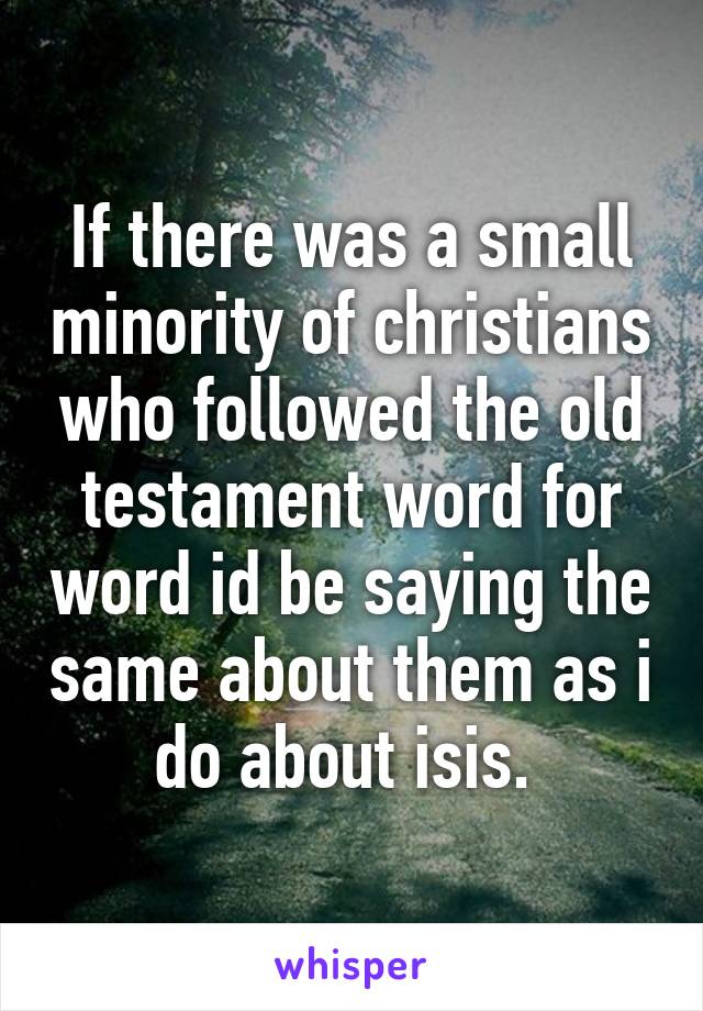 If there was a small minority of christians who followed the old testament word for word id be saying the same about them as i do about isis. 