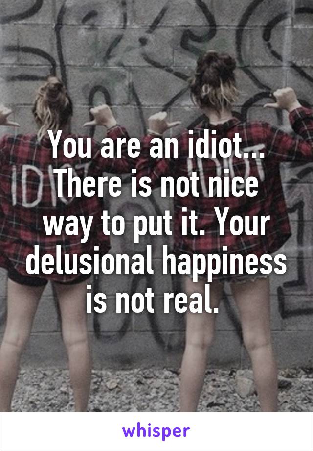 You are an idiot...
There is not nice way to put it. Your delusional happiness is not real. 