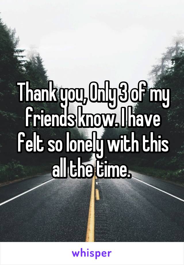 Thank you, Only 3 of my friends know. I have felt so lonely with this all the time. 