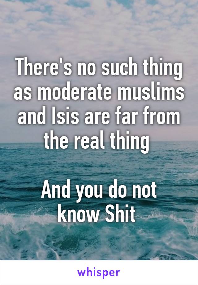 There's no such thing as moderate muslims and Isis are far from the real thing 

And you do not know Shit 