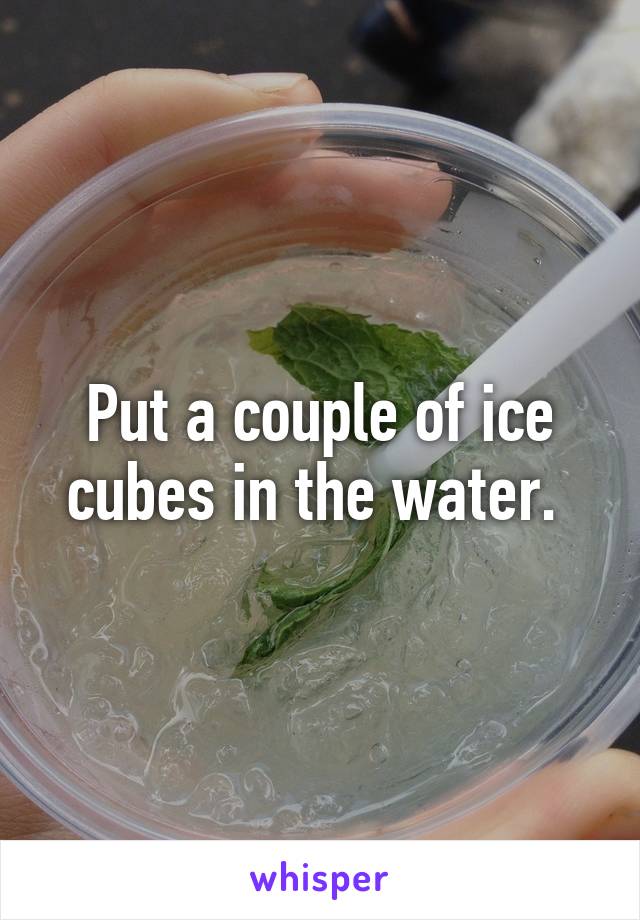 Put a couple of ice cubes in the water. 