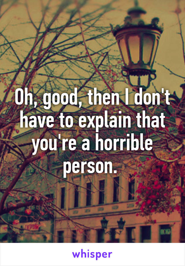 Oh, good, then I don't have to explain that you're a horrible person. 