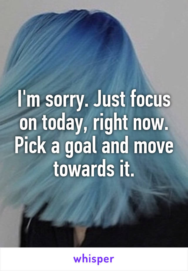 I'm sorry. Just focus on today, right now. Pick a goal and move towards it.
