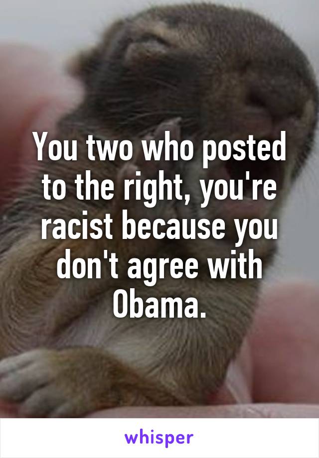 You two who posted to the right, you're racist because you don't agree with Obama.