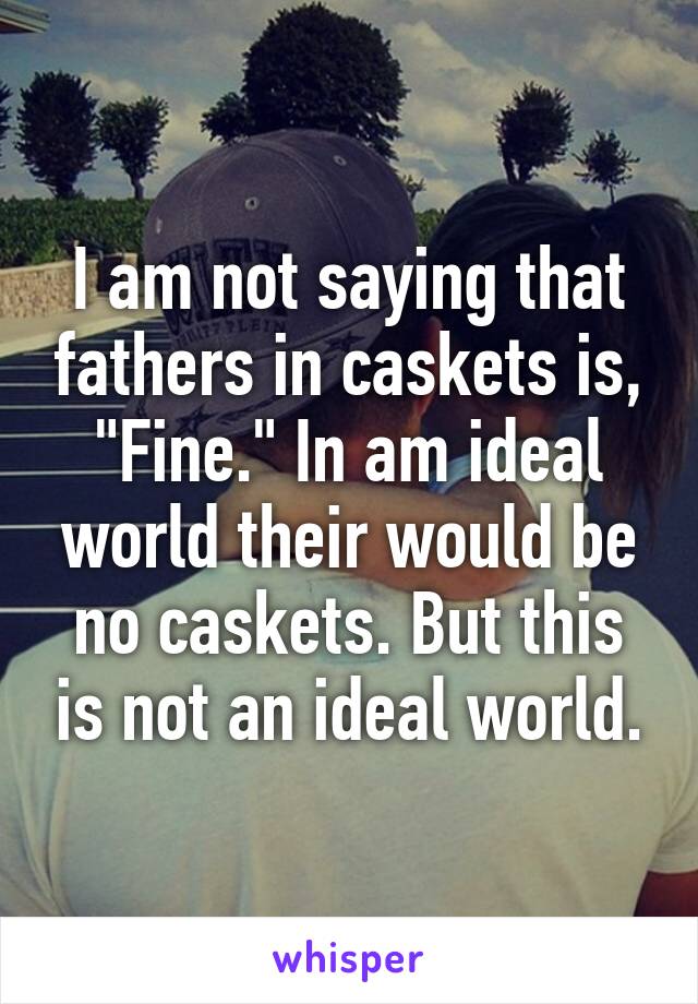 I am not saying that fathers in caskets is, "Fine." In am ideal world their would be no caskets. But this is not an ideal world.