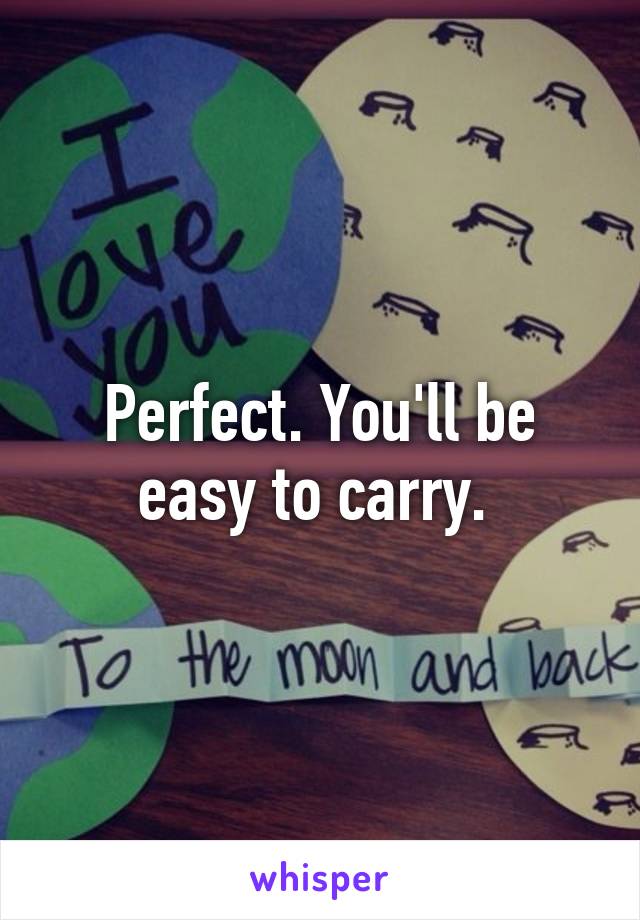 Perfect. You'll be easy to carry. 