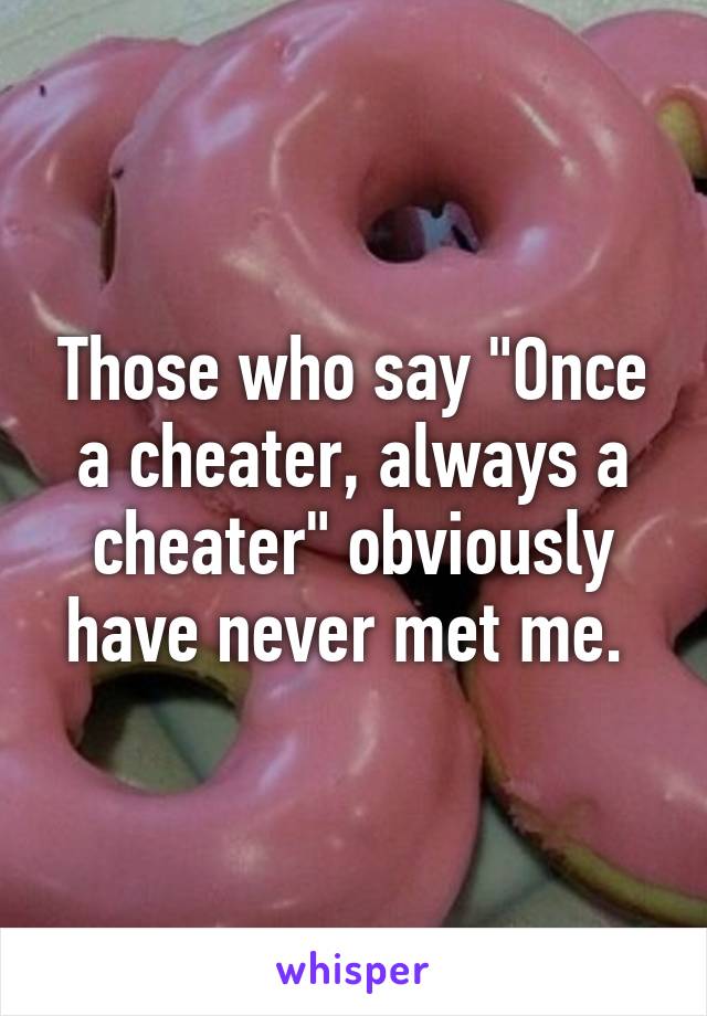 Those who say "Once a cheater, always a cheater" obviously have never met me. 