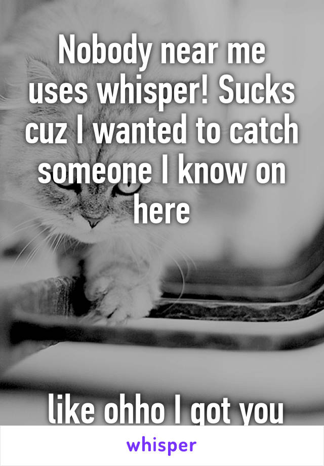 
Nobody near me uses whisper! Sucks cuz I wanted to catch someone I know on here




 like ohho I got you ya sneaky turd xD