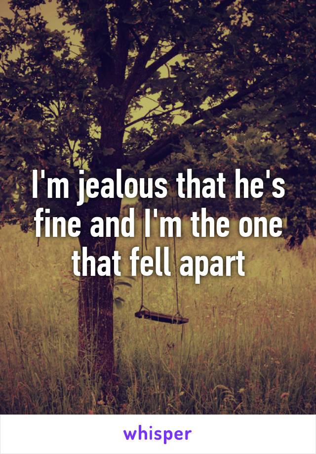 I'm jealous that he's fine and I'm the one that fell apart