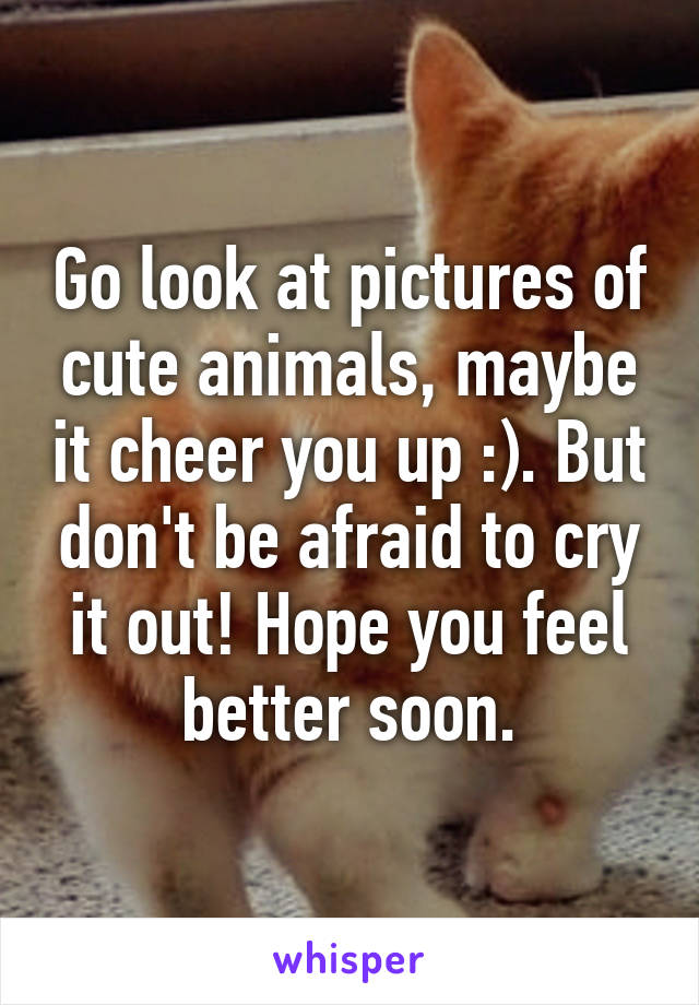 Go look at pictures of cute animals, maybe it cheer you up :). But don't be afraid to cry it out! Hope you feel better soon.