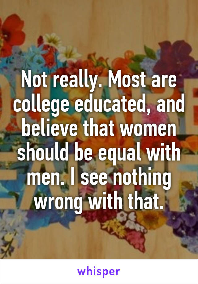 Not really. Most are college educated, and believe that women should be equal with men. I see nothing wrong with that.