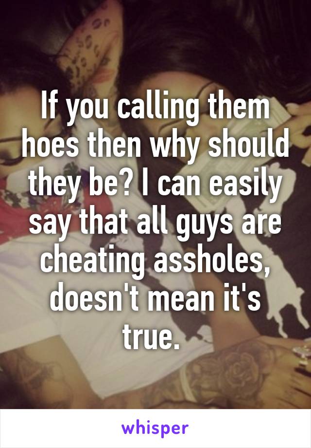 If you calling them hoes then why should they be? I can easily say that all guys are cheating assholes, doesn't mean it's true. 