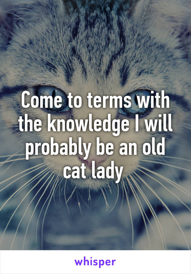 Come to terms with the knowledge I will probably be an old cat lady 