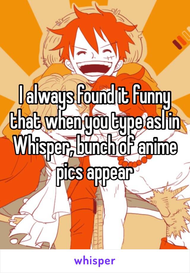 I always found it funny that when you type asl in Whisper, bunch of anime pics appear