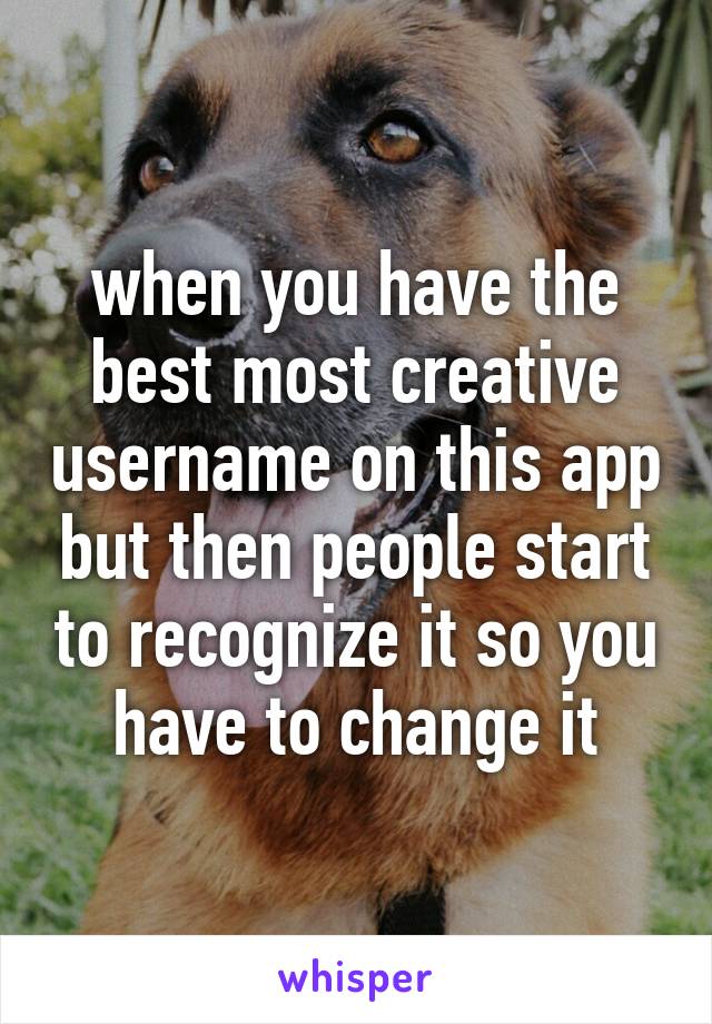 when you have the best most creative username on this app but then people start to recognize it so you have to change it