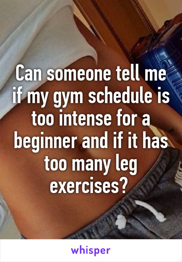 Can someone tell me if my gym schedule is too intense for a beginner and if it has too many leg exercises? 