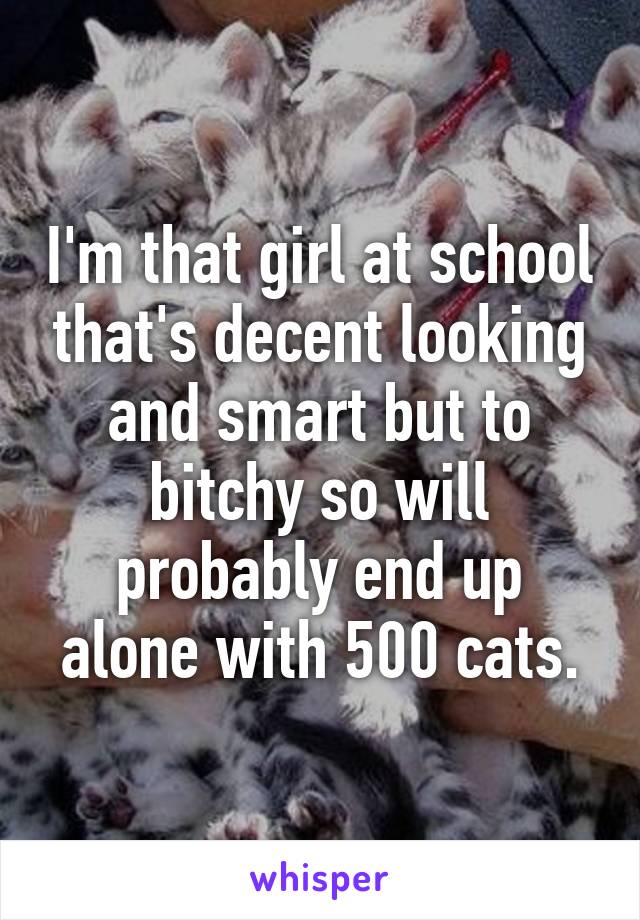 I'm that girl at school that's decent looking and smart but to bitchy so will probably end up alone with 500 cats.