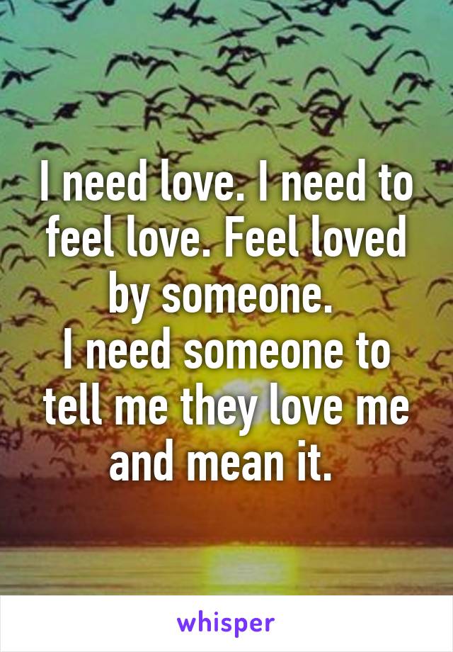 I need love. I need to feel love. Feel loved by someone. 
I need someone to tell me they love me and mean it. 