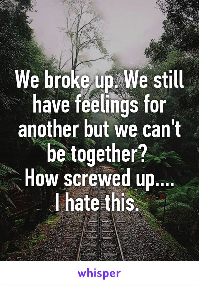 We broke up. We still have feelings for another but we can't be together? 
How screwed up....
I hate this. 